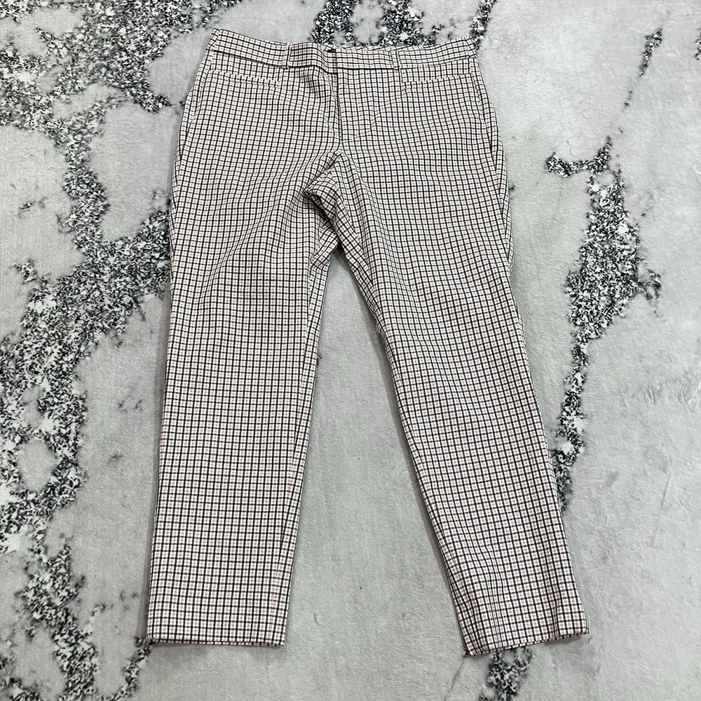 Banana Republic Sloan Womens 12 Pink Navy Plaid Slim Ankle Dress Pants Trousers